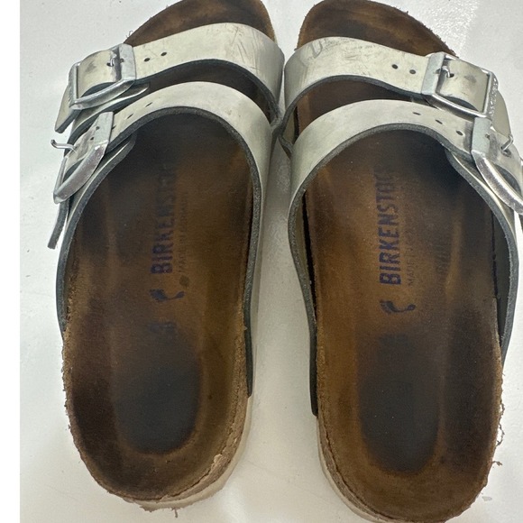 Birkenstock Arizona Silver Sandals Kids Size EU 33 US 2 Adjustable Two Strap - Picture 2 of 8